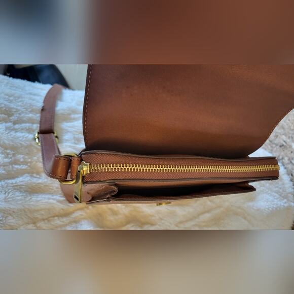 Fossil Tan Leather Crossbody Bag Shoulder Purse - Picture 12 of 16